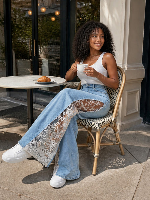 Brunch outfit with the lace slit jeans